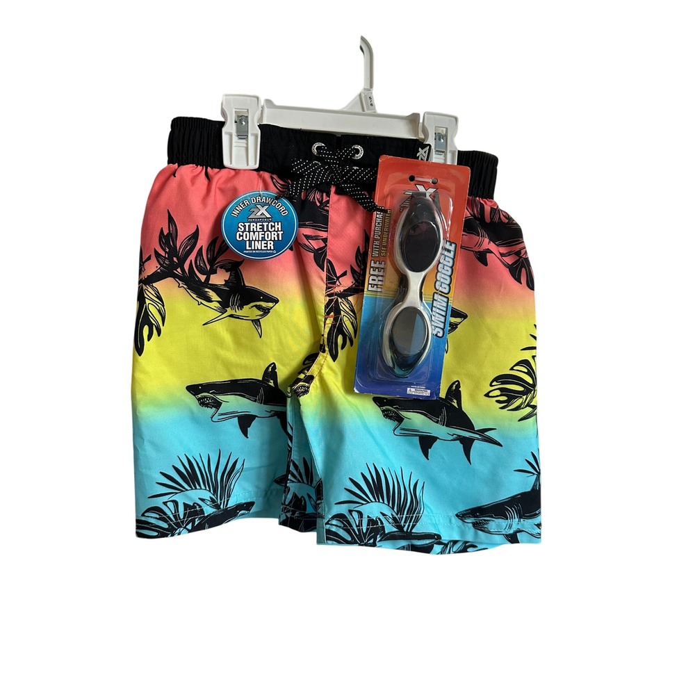 Boys Swim Trunks with Swim Goggles Kids ZeroXposur Shark UPF 50+ Size 5/6‎ NWT